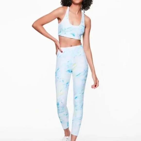 NWT Betsey Johnson white abstract tie dye racer back bra & leggings bundle, L - Picture 1 of 7
